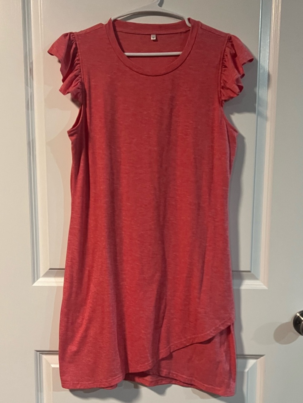 Ruffle Sleeve Asymmetric Tunic Dress - Coral Pink